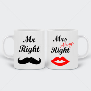 Комплект две бели чаши Mr & Mrs Right