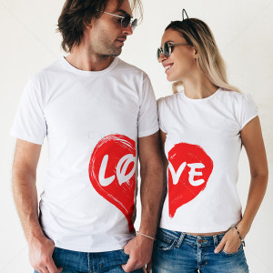 Комплект две Тениски за двойки Love heart