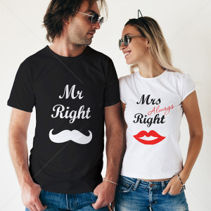 Комплект две Тениски за двойки Mr and Mrs Right BW