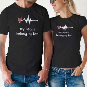 Комплект две Тениски за двойки -   My heart belong to him & her
