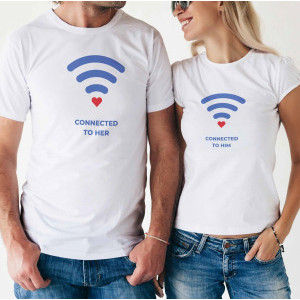 Комплект две Тениски за двойки Connected to Her & Connecter to Him