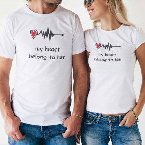 Комплект две Тениски за двойки My heart belong to him & her