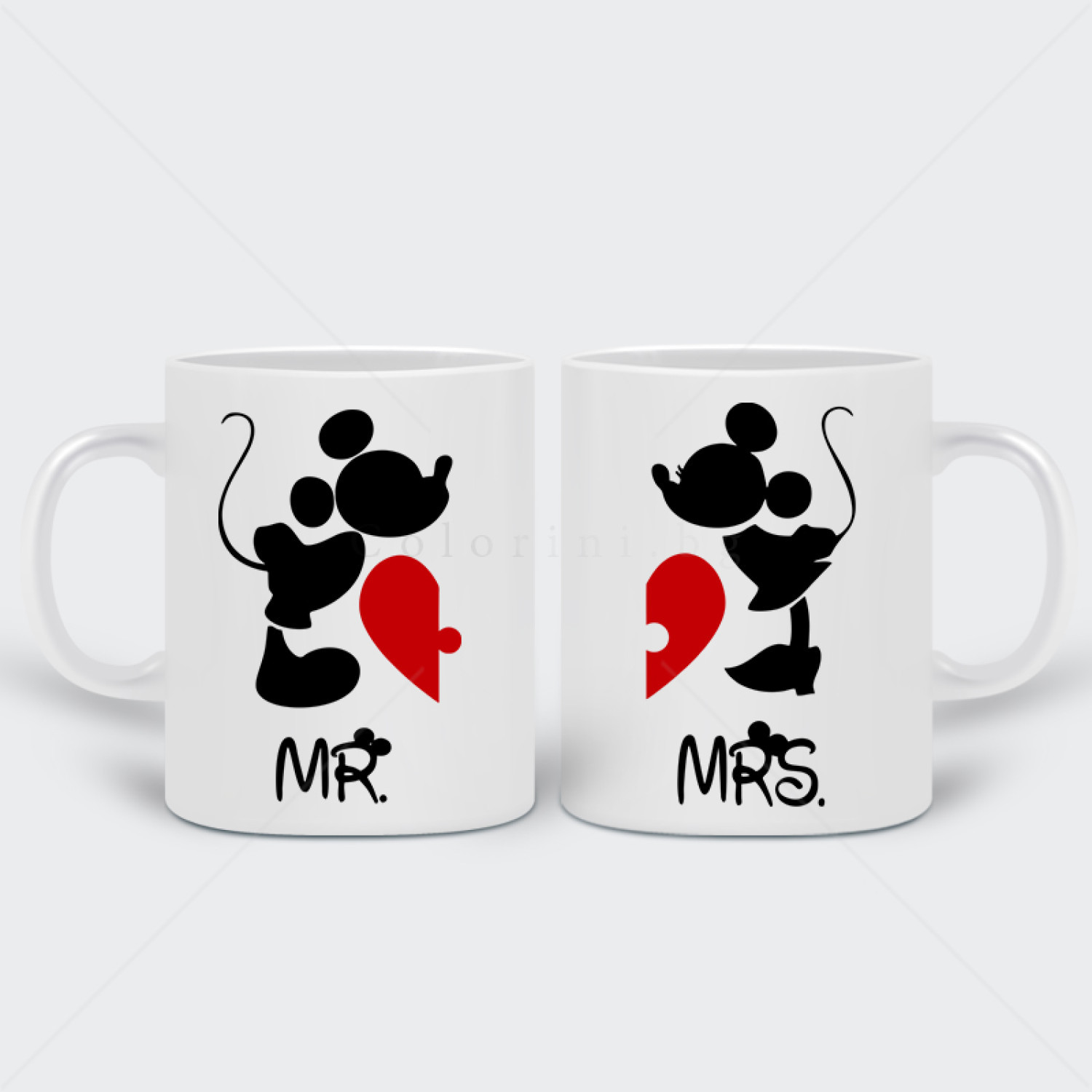 Комплект две бели чаши Mr & Mrs Heart