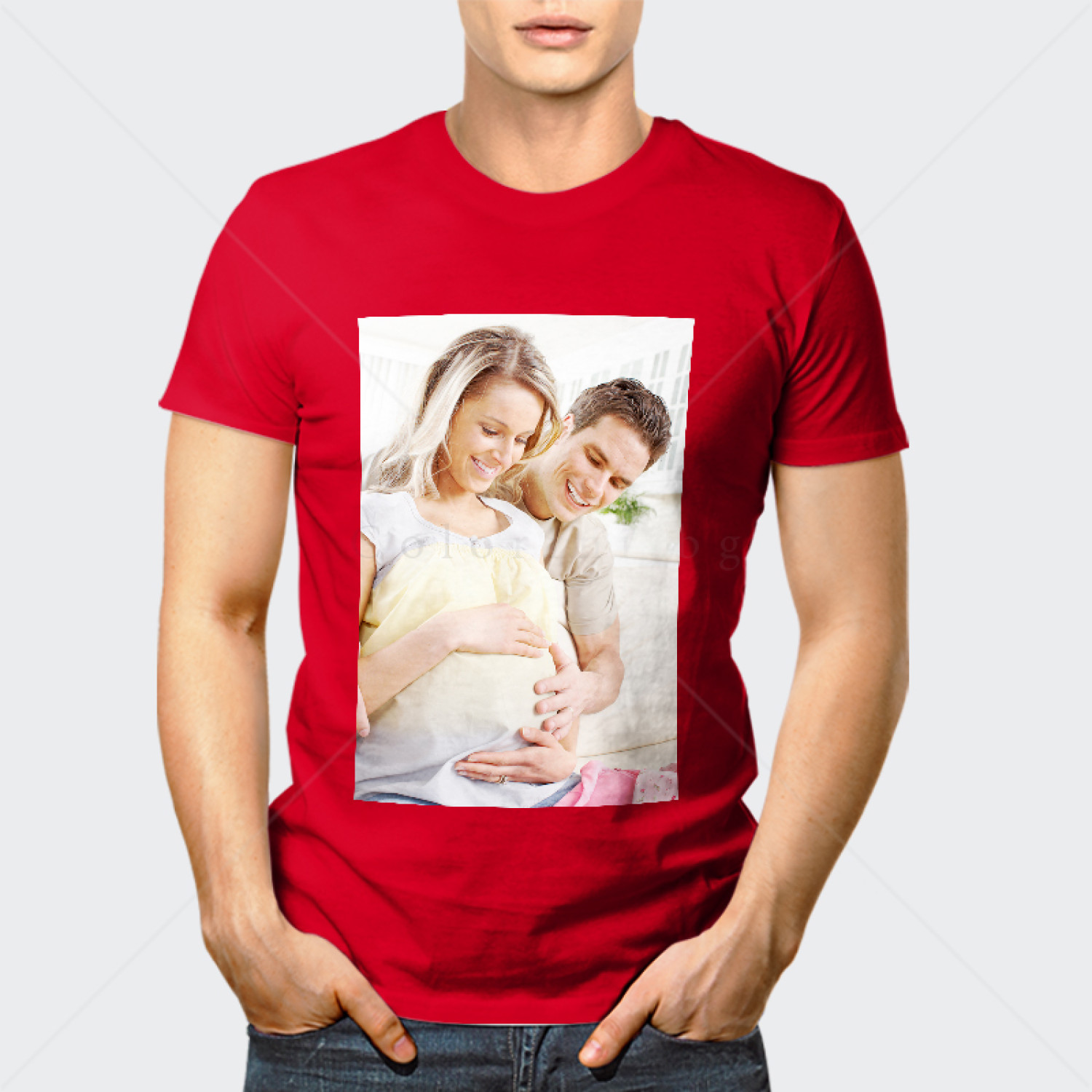 Червена мъжка тениска с ваша Снимка или печат по избор