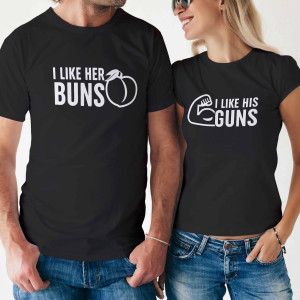 Комплект две Тениски за двойки -    I like her BUNS / I like his GUNS