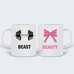 Комплект две бели чаши Beast/ Beauty